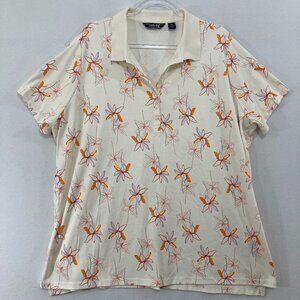 Lands' End Top size 3X Floral Short Sleeve Stretch Pima Cotton Polo Shirt Golf